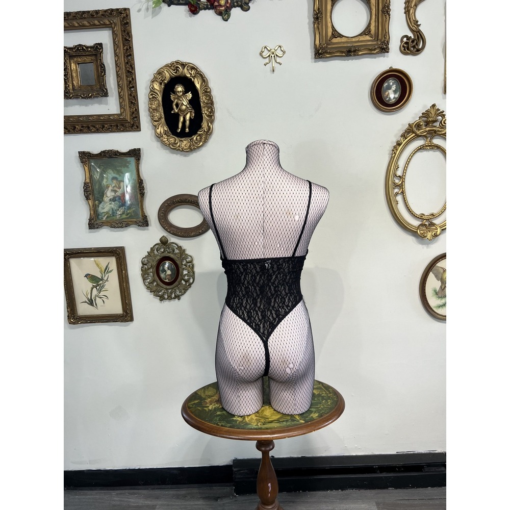 Vintage Black Sheer Lace Cutout Teddy Bodysuit Small - Picture 3 of 7